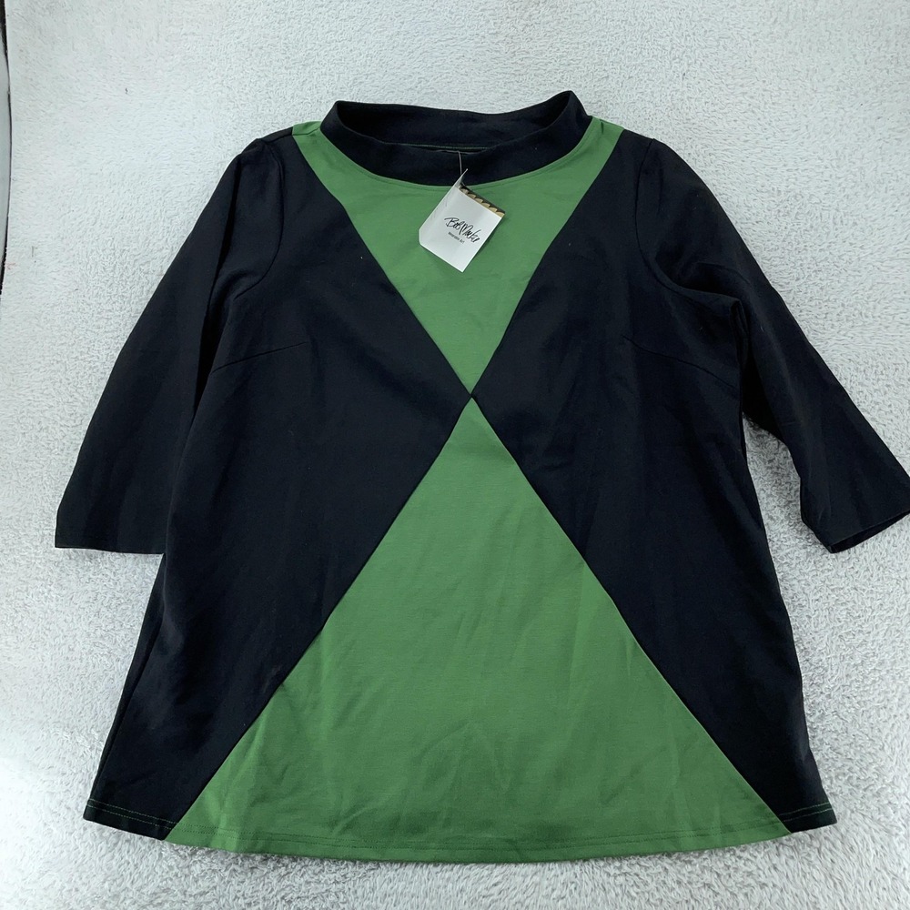 Bob Mackie Wearable Art Shirt Womens 2X Black Green Colorblock‎ Tunic 3/4 Sleeve